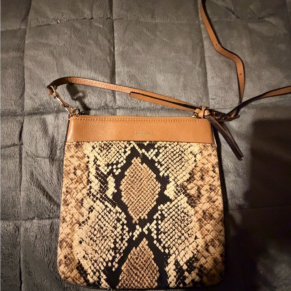 Coach Snake-Print Crossbody with Tan Trim
